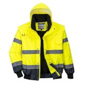 Portwest C465 Hi-Vis 3-In-1 Contrast Bomber Jacket Yellow/Navy, Medium