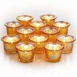 Nuptio Tea Light Candle Holders - Set of 12 Glass Tealight Holders Bulk Mercury Gold Candle Holde...
