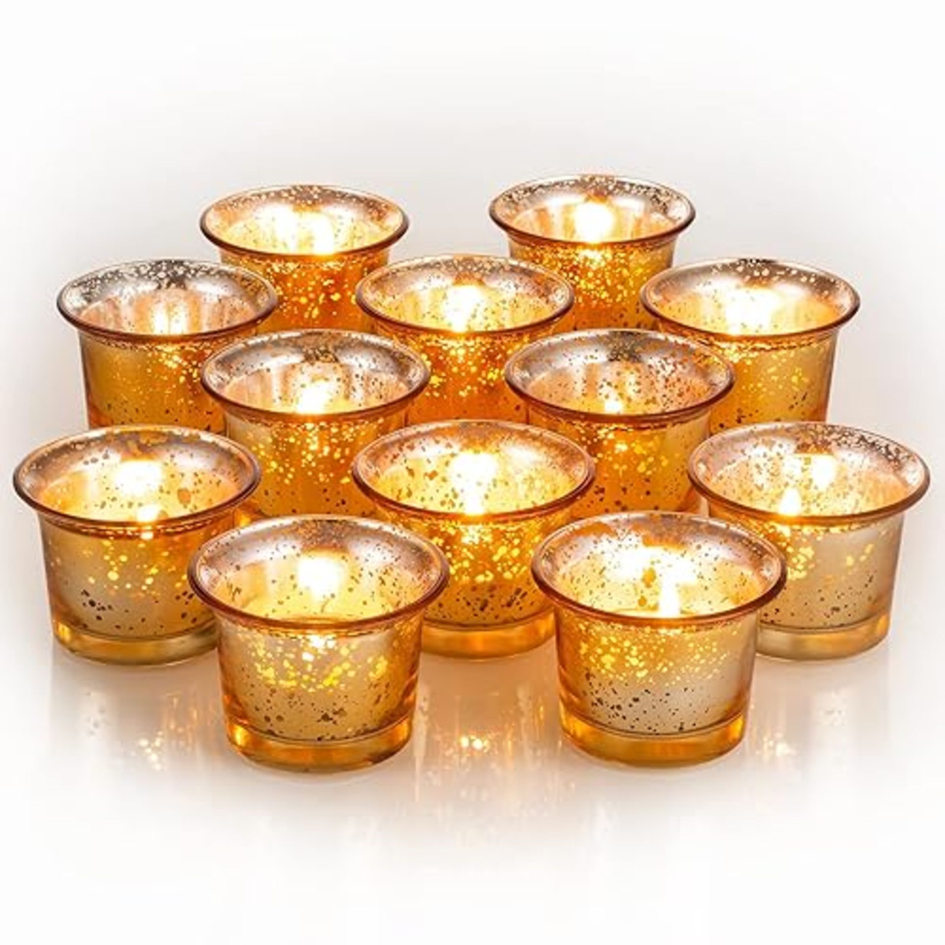 Nuptio Tea Light Candle Holders - Set of 12 Glass Tealight Holders Bulk Mercury Gold Candle Holde...