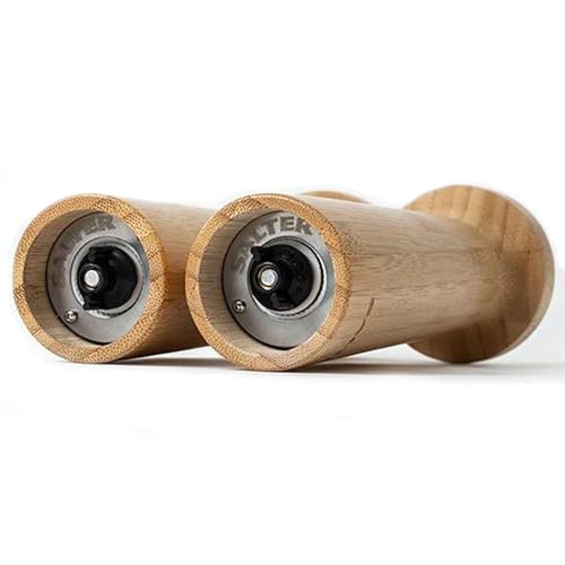Salter 7614 WDXR Eco Bamboo Salt & Pepper Grinder Set - Solid Bamboo Mills With Stand, Manual Twi...