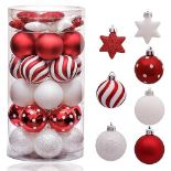 Victor's Workshop 35Pcs 5Cm Shatterproof Christmas Baubles, Traditional Red and White Christmas B...