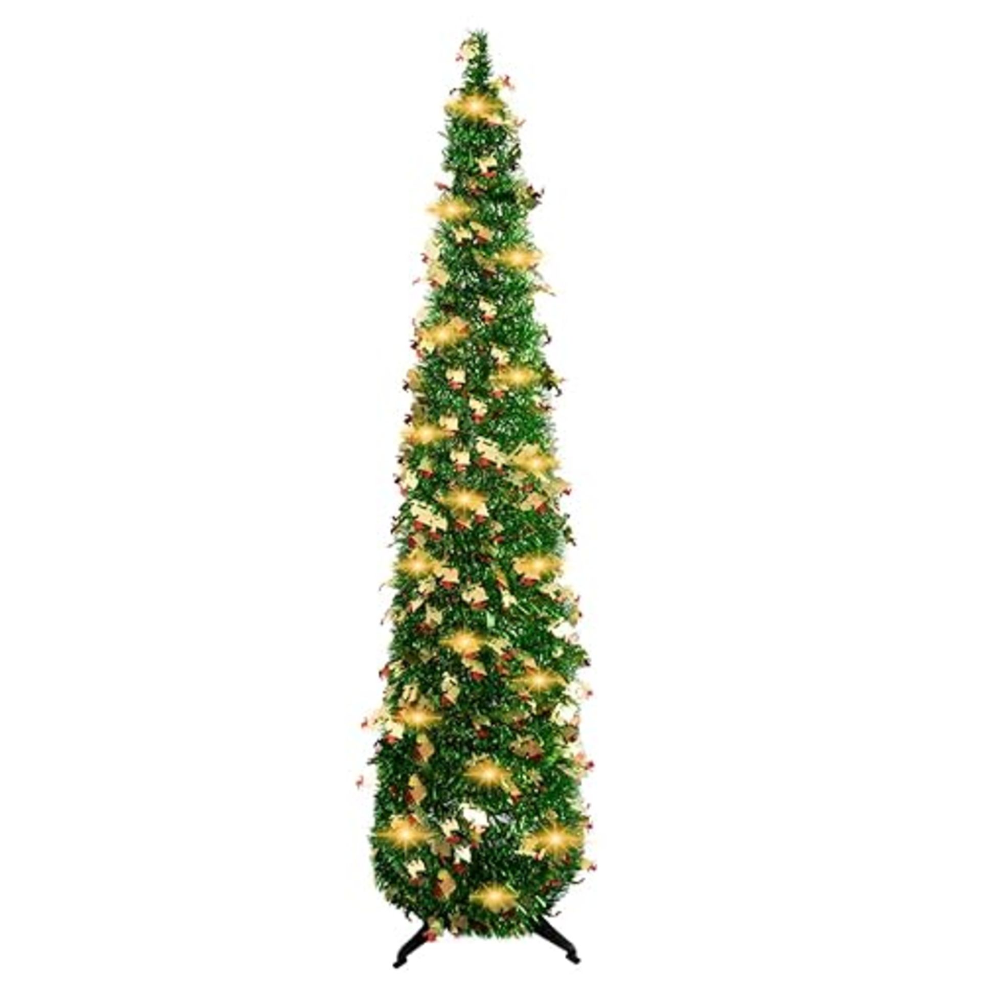 150Cm/5Ft Collapsible Artificial Xmas Tree, Pop Up Tinsel Christmas Tree With LED Lights, Tall Sk...