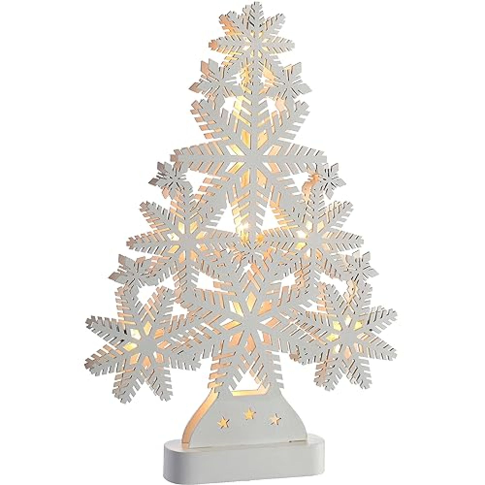 WeRChristmas Pre-Lit Snowflake Tree Table Christmas Decoration, Wood, 39.5 Cm - White