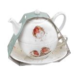 Portmeirion Home & Gifts Wrendale Tea For One With Saucer (Robins), Bone China, Multi Coloured, 1...