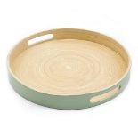Dehaus® Stylish Wooden Bamboo Tray - Sage Green Large - Luxury Round Wood Lap Trays For Eating D...