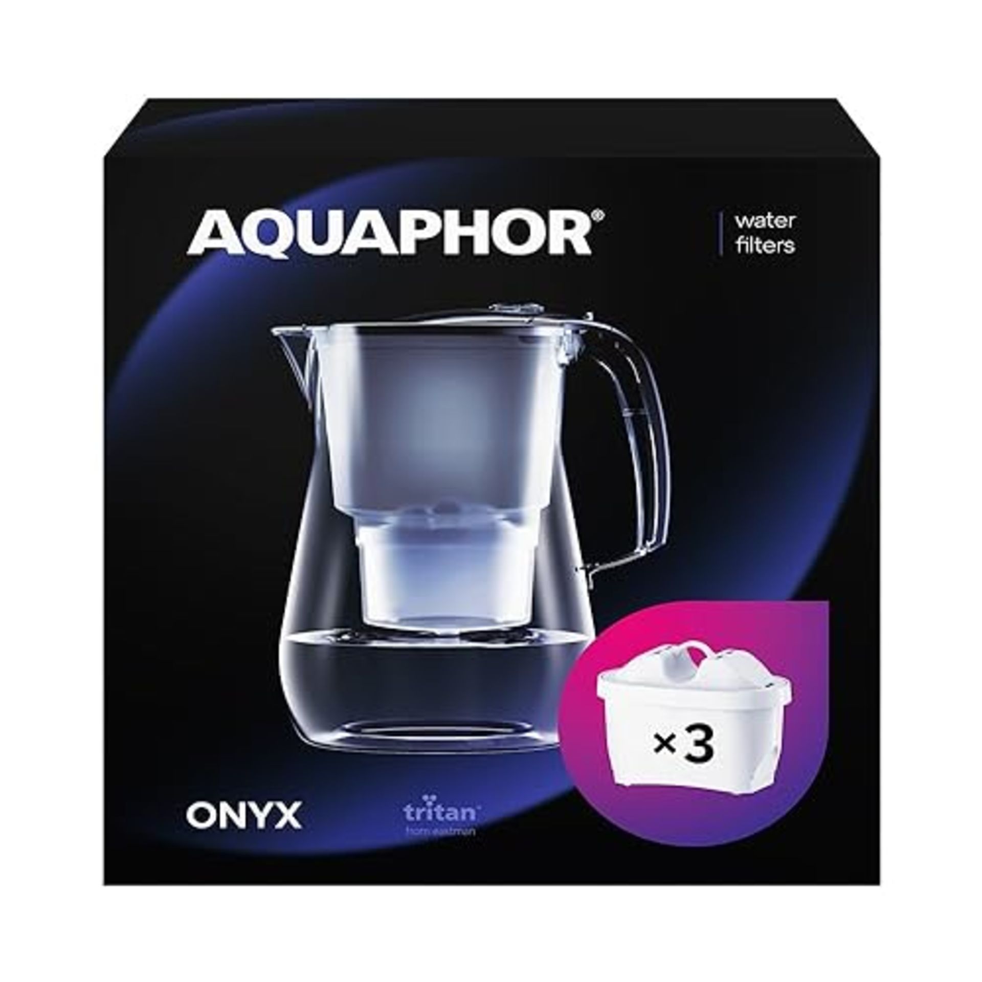 Aquaphor Onyx Black Water Filter Jug - Counter Top Design With 4.2L Capacity, 3 X Maxfor+ Filters...