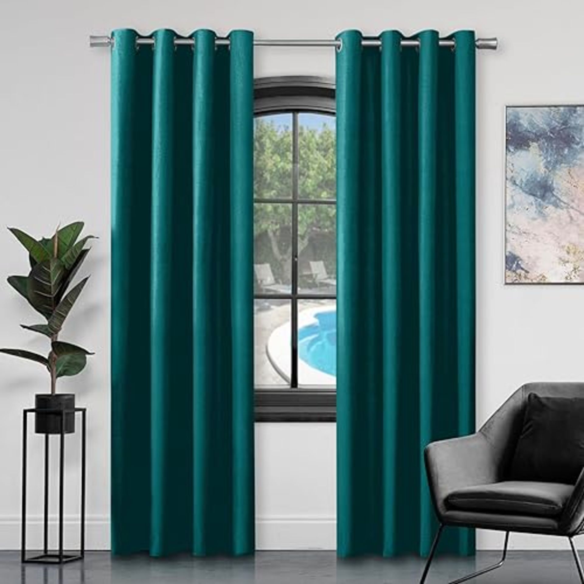 GC Gaveno Cavailia Faux Silk Eyelet Curtains For Living Room, 100% Polyester Ring Top Fully Lined...