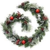 WeRChristmas Frosted Decorated Garland Christmas Decoration, 6 Feet - Red