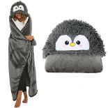 Shoppawhile Penguin Gifts For Women Wearable Hooded Blanket For Women Soft Warm Fluffy Penguin Ho...
