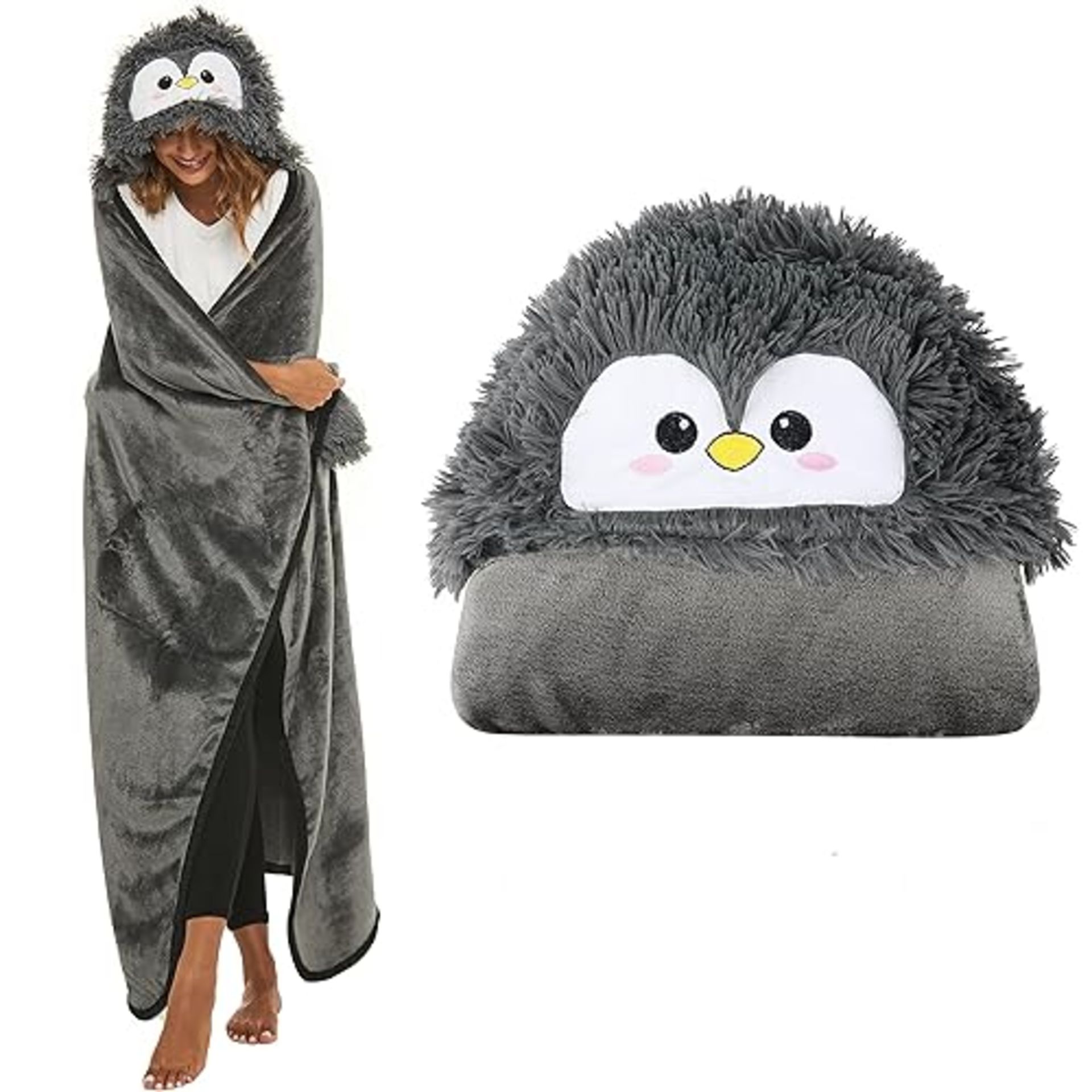 Shoppawhile Penguin Gifts For Women Wearable Hooded Blanket For Women Soft Warm Fluffy Penguin Ho...