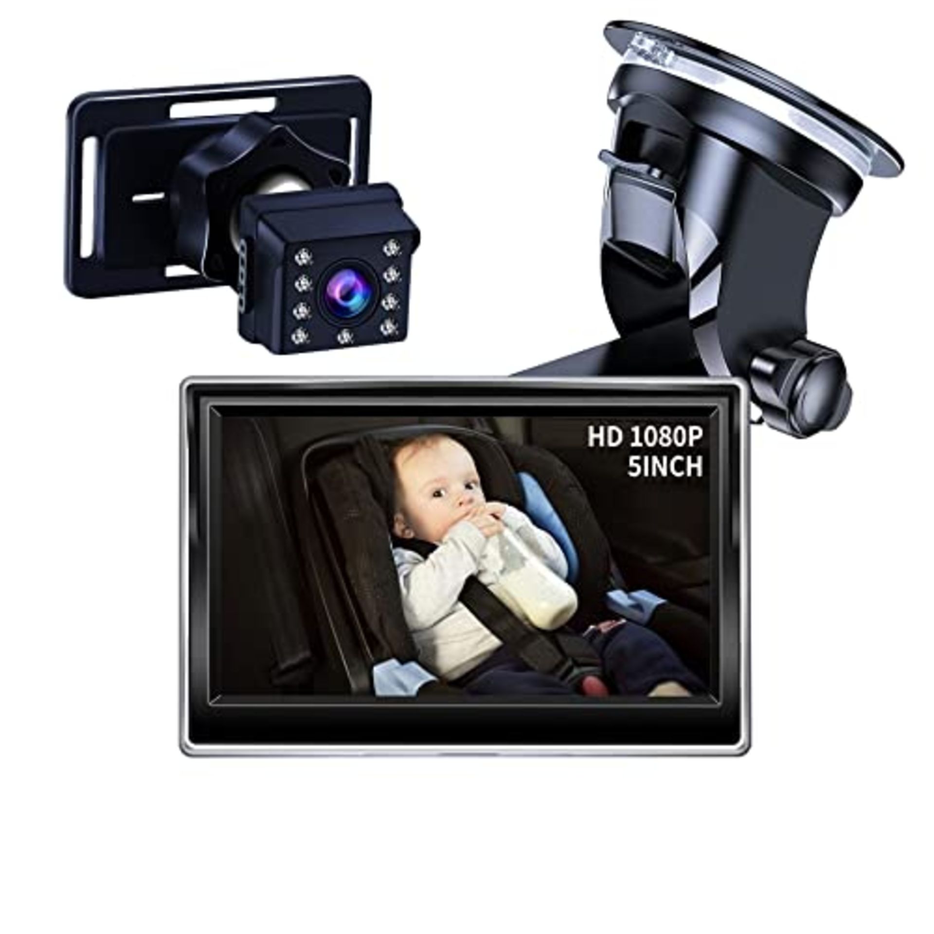 Cuplu 1080P Baby Car Mirror Camera, Night Vision Baby Car Seat Mirror, 5 HD'' Night Vision Functi...