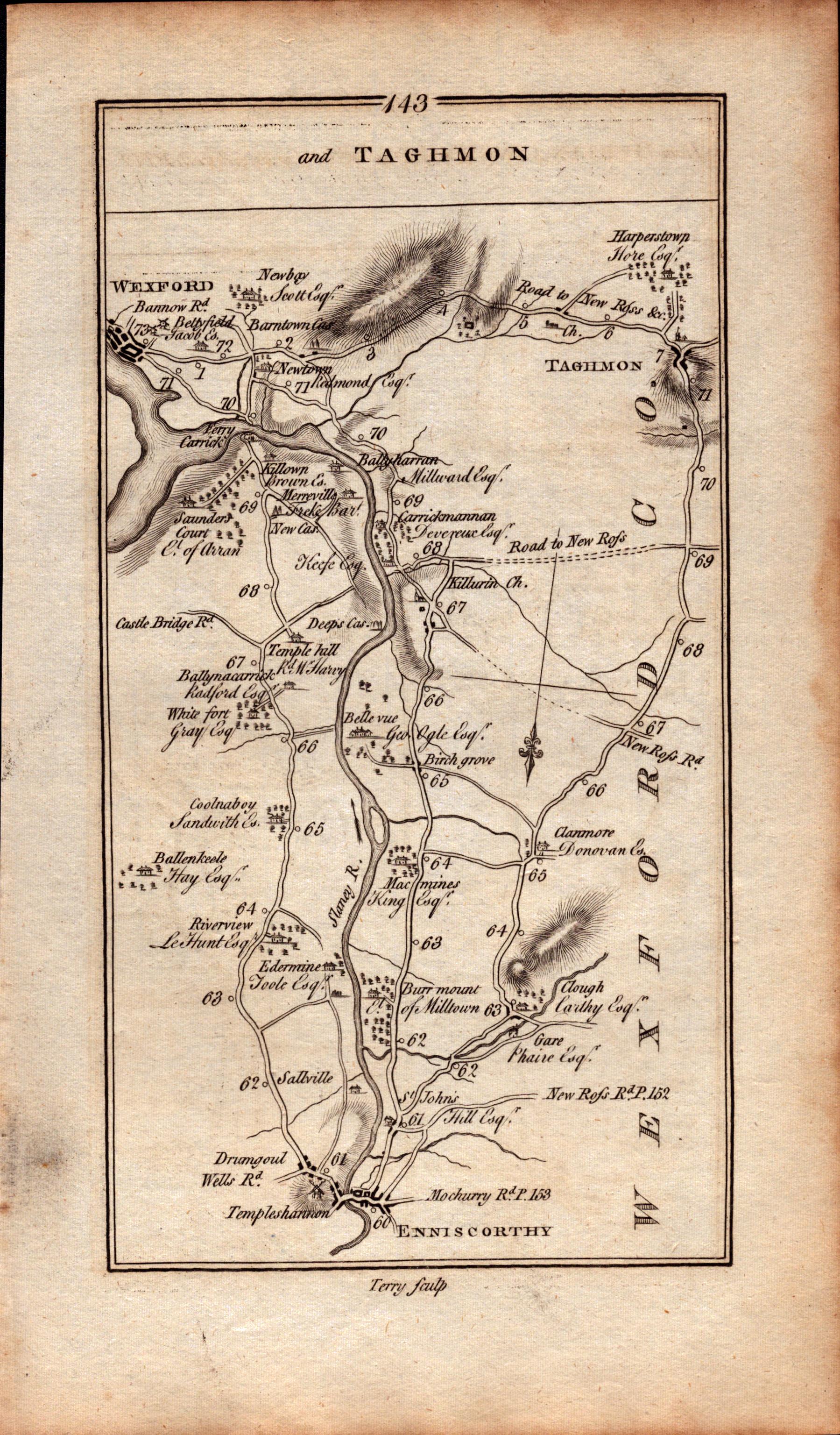 Ireland Rare Antique 1777 Map Carlow Kilkenny Wexford Gowran New Ross Etc. - Bild 3 aus 4