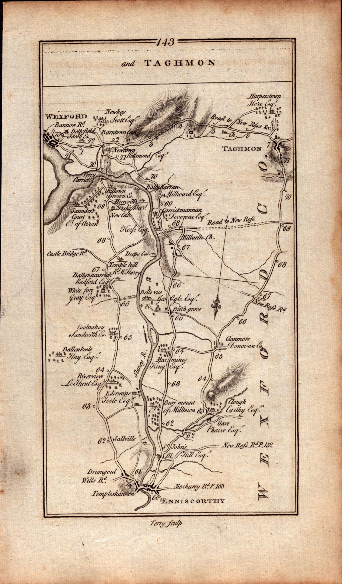 Ireland Rare Antique 1777 Map Carlow Kilkenny Wexford Gowran New Ross Etc. - Image 3 of 4