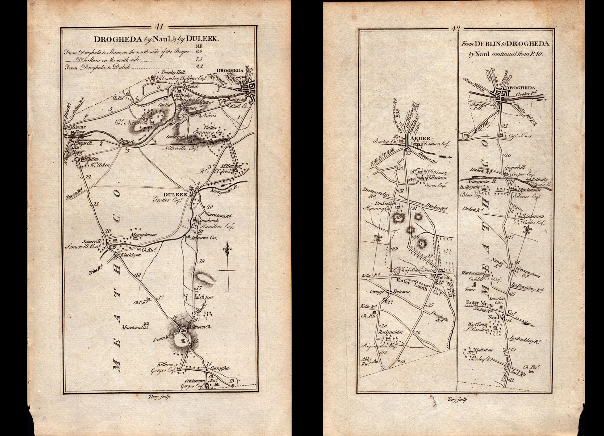 Ireland Rare Antique 1777 Map Slane Drogheda Dunleek Ardee Naul Co Meath.