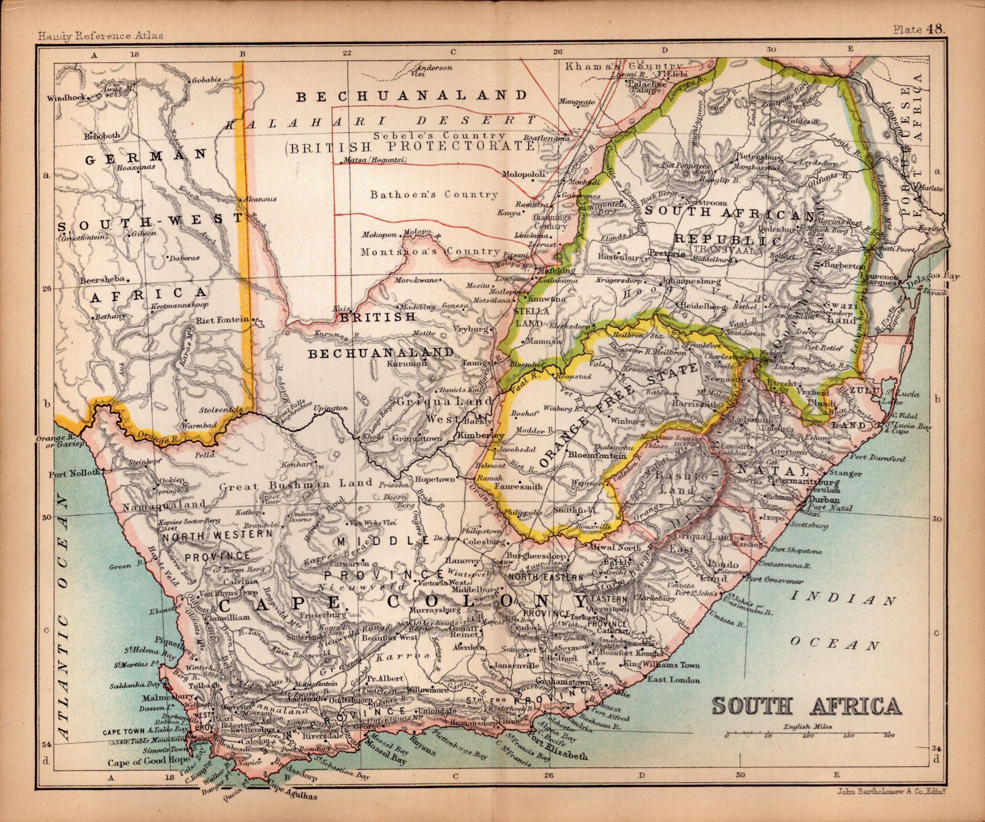 South Africa Double Sided Victorian Antique 1898 Map.