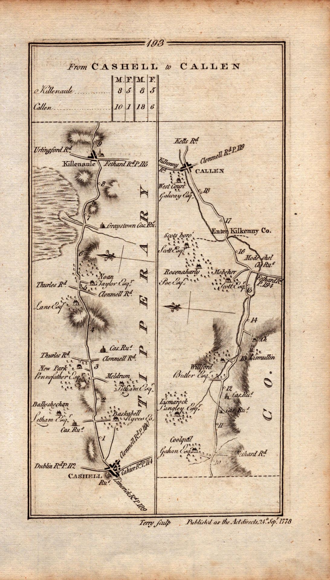 Ireland Rare Antique 1777 Map Cashel Callan Wilford Cloneen Tipperary. - Image 3 of 4