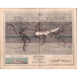 Rain & Snow Over The Globe 1871 WK Johnston Antique Chart.