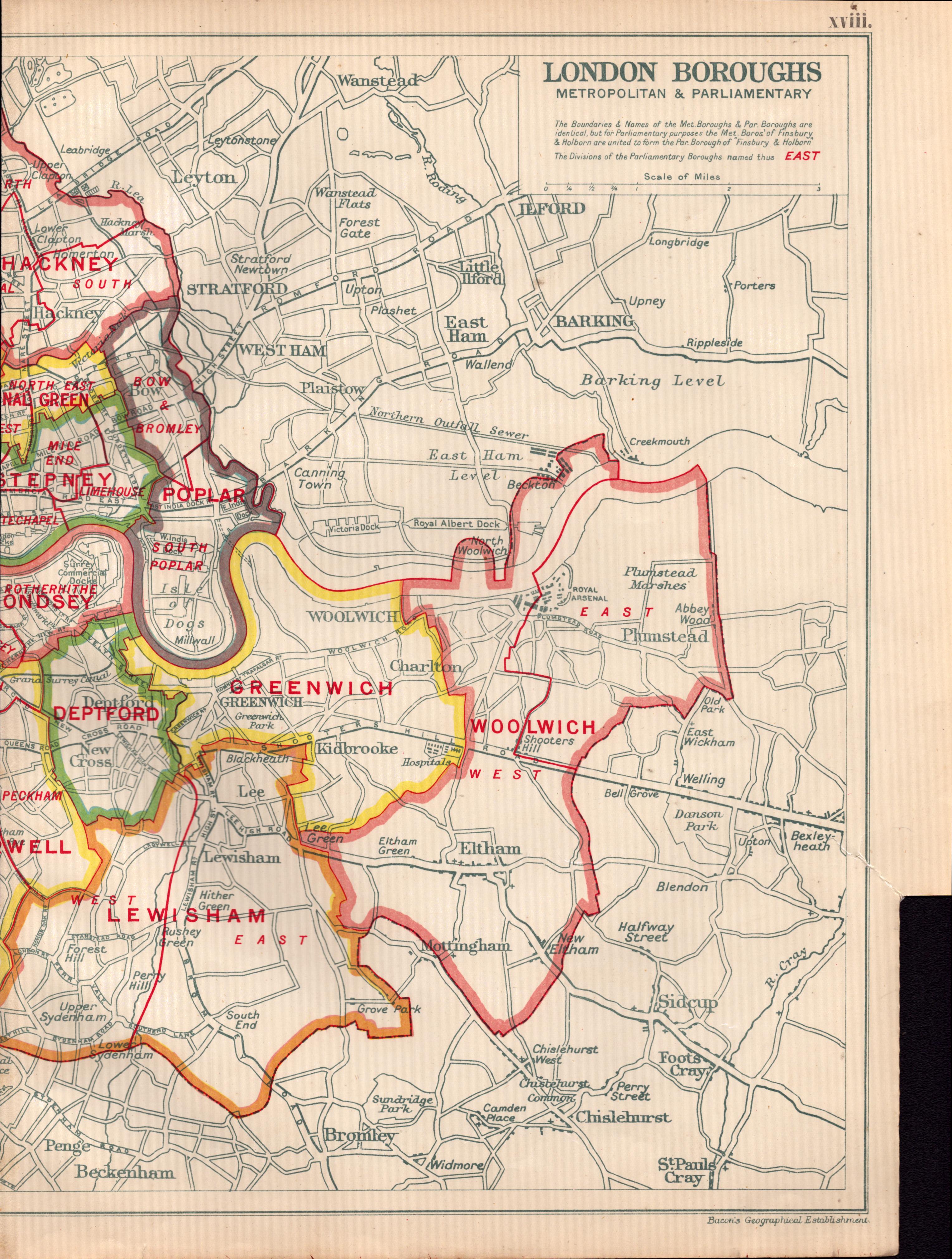 Bacons Vintage London Metropolitan & Parliamentary Detailed Map. - Image 3 of 4