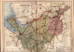The City Of Chester Large Victorian Letts 1884 Antique Coloured Map.