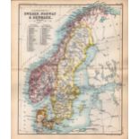 Sweden Norway Denmark Area Double Sided Antique 1896 Map.