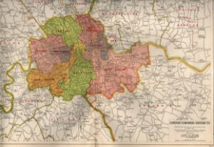 Bacons Vintage London Suburbs Coroners Districts Detailed Coloured Map.