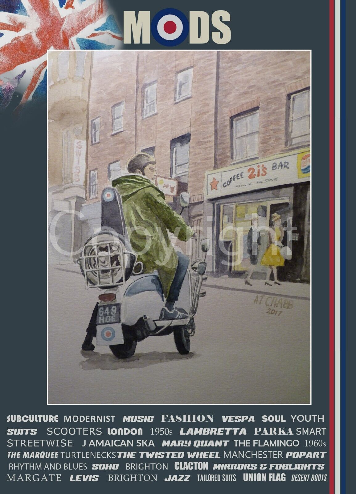 Mod Outside 2i's Soho London Coffee Bar Nostalgic Scene 1960's Metal Wall Art