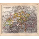 Switzerland &The Alps Area Double Sided Antique 1896 Map.