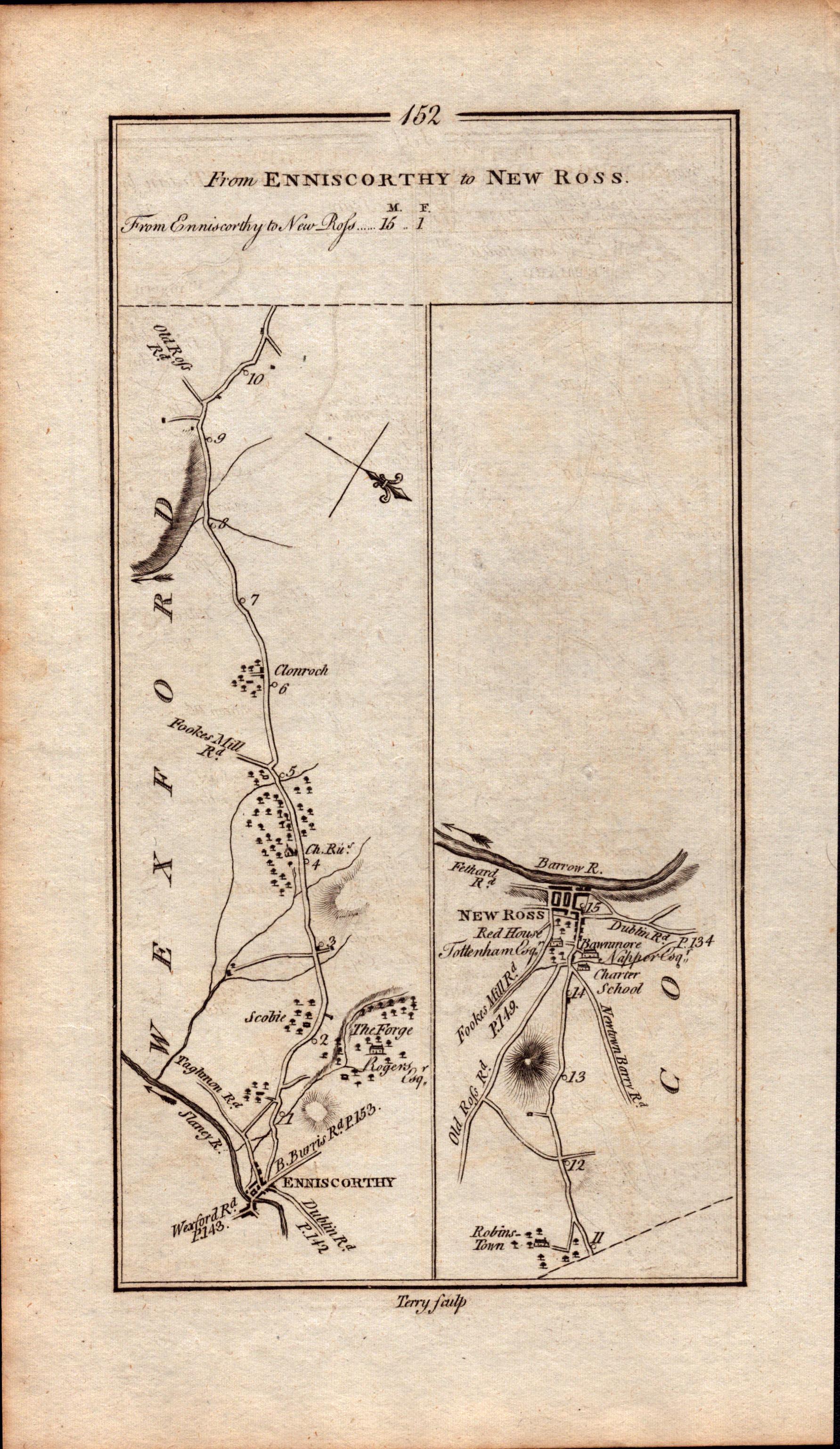 Ireland Rare Antique 1777 Map Wexford New Ross Enniscorthy Johnstown Castle. - Bild 3 aus 4