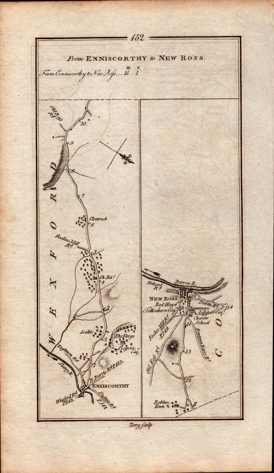 Ireland Rare Antique 1777 Map Wexford New Ross Enniscorthy Johnstown Castle. - Image 3 of 4