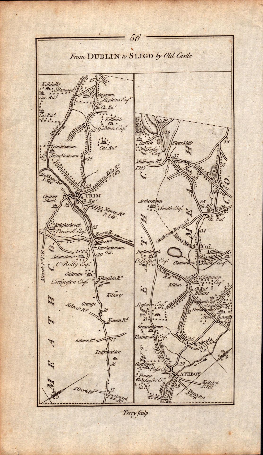Ireland Rare Antique 1777 Map Dublin to Sligo Trim Kildalkey Dunboyne. - Image 3 of 4