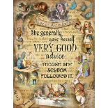 Alice In Wonderland Characters Montage Designed Advice Quote Metal Wall Art