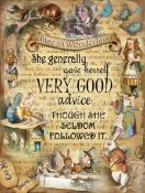 Alice In Wonderland Characters Montage Designed Advice Quote Metal Wall Art