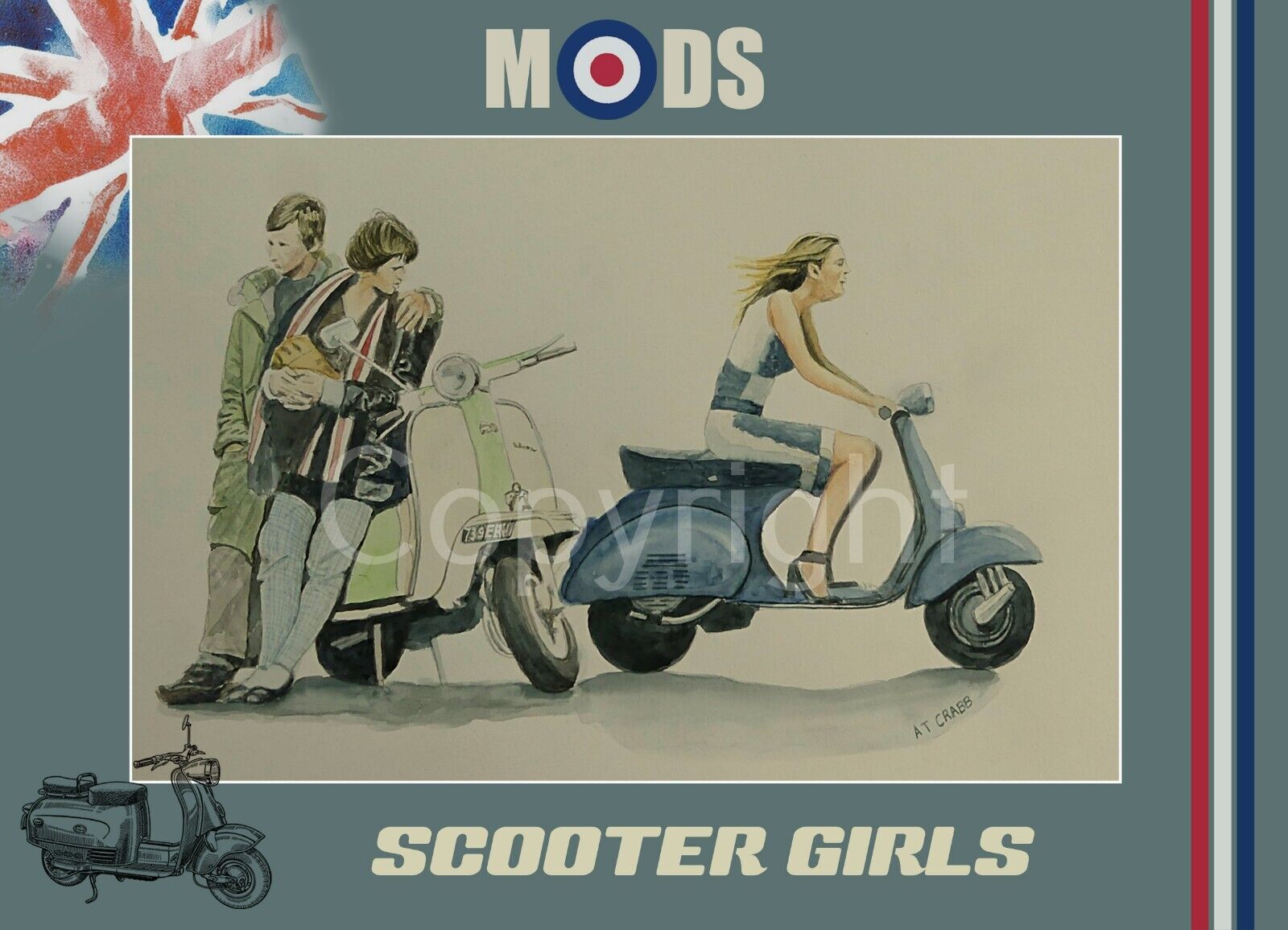 Scooter Mod Girls Nostalgic 1960's Scene Metal Wall Art