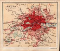 London And Its Environs Double Sided Antique 1896 Map.