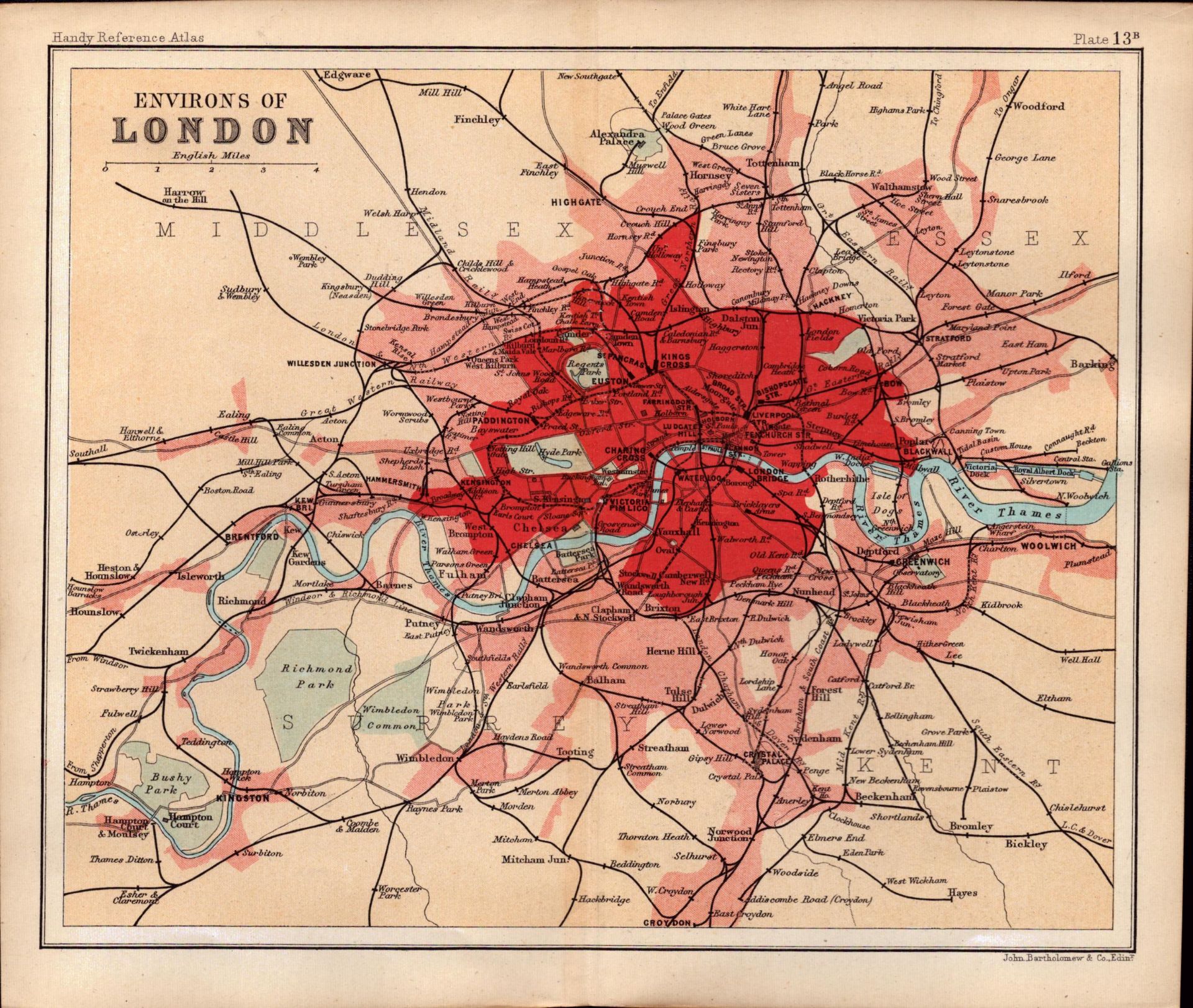 London And Its Environs Double Sided Antique 1896 Map.