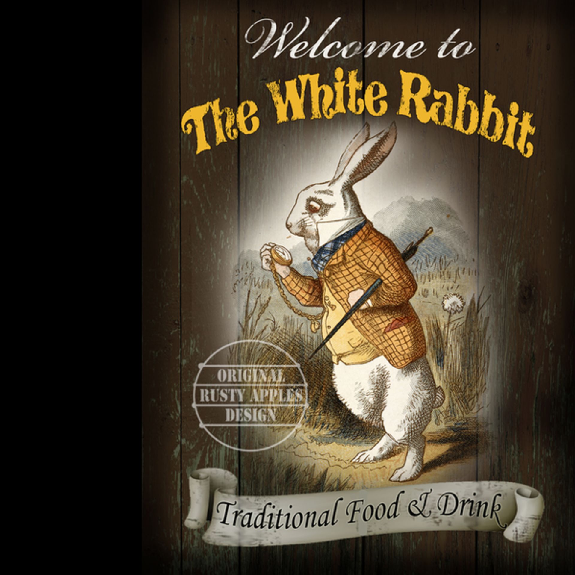 Alice In Wonderland ""The White Rabbit"" Traditional Pub Sign Metal Wall Art