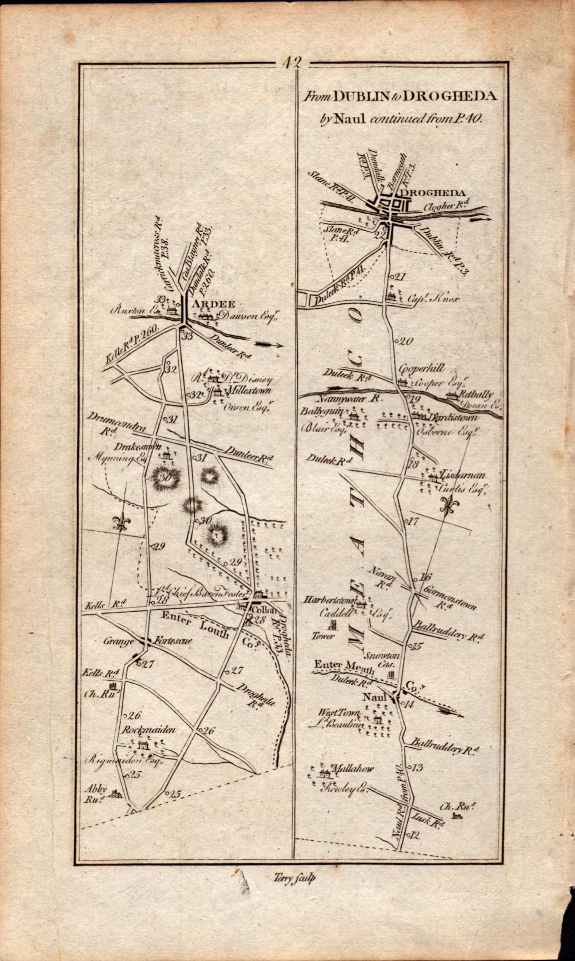 Ireland Rare Antique 1777 Map Slane Drogheda Dunleek Ardee Naul Co Meath. - Image 3 of 4