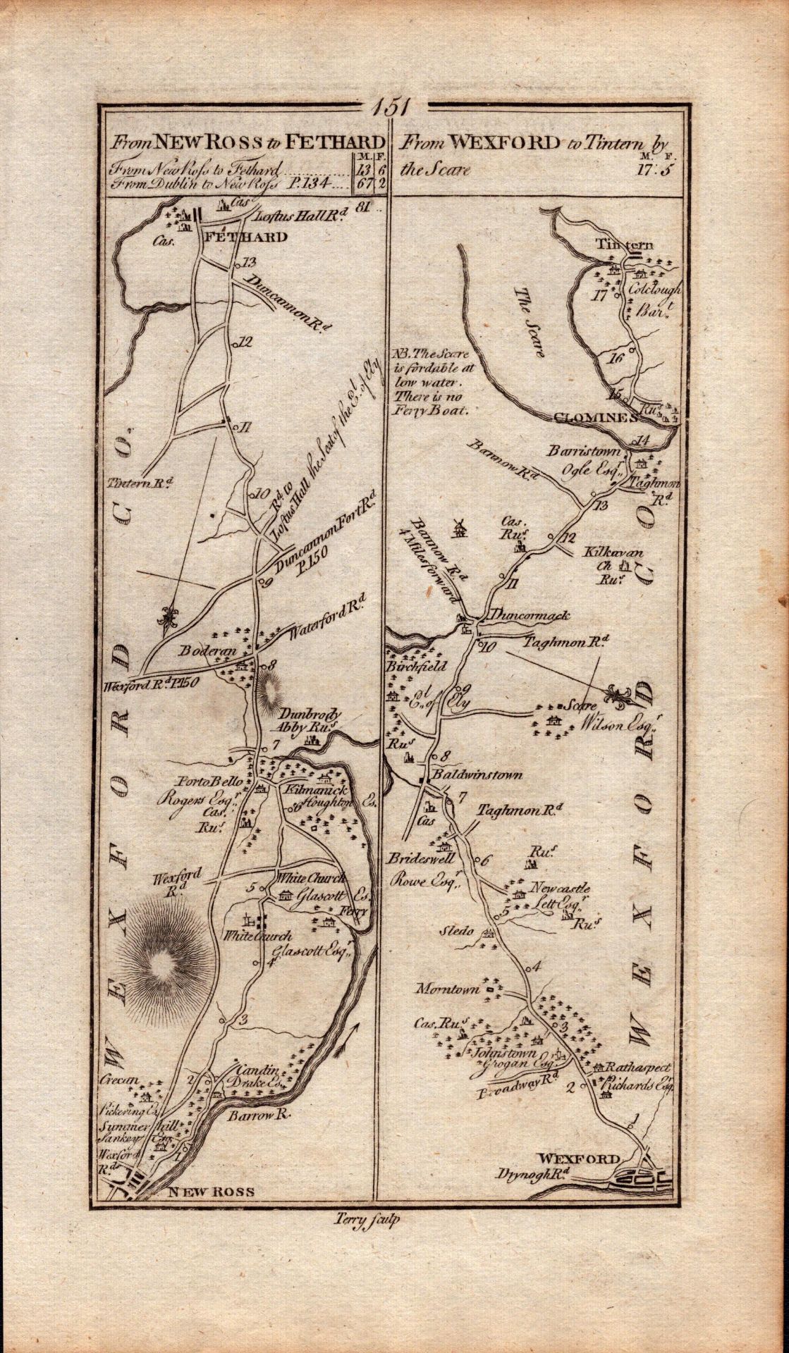 Ireland Rare Antique 1777 Map Wexford New Ross Enniscorthy Johnstown Castle. - Image 2 of 4