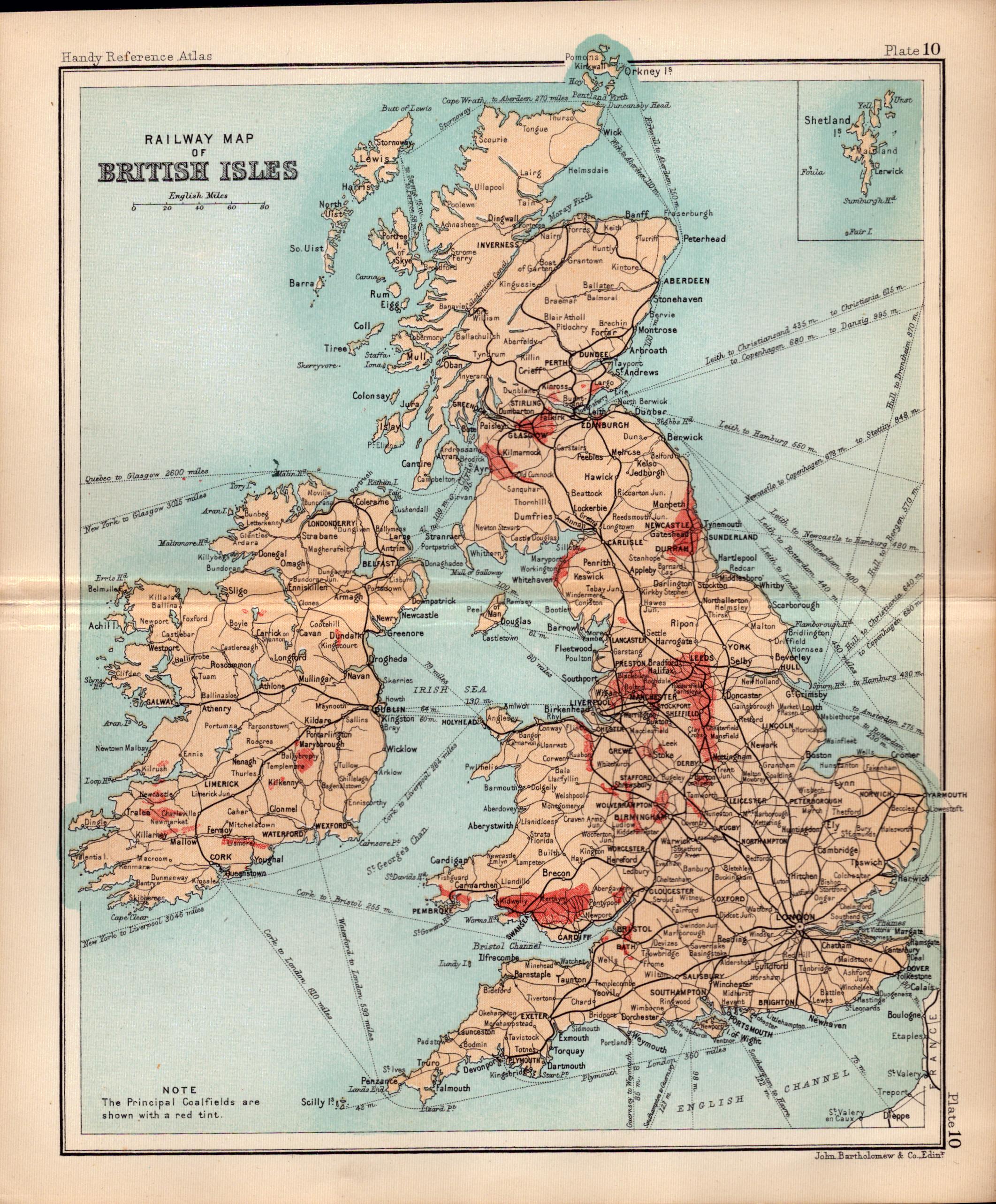 British Isles Railways Double Sided Victorian Antique 1898 Map.