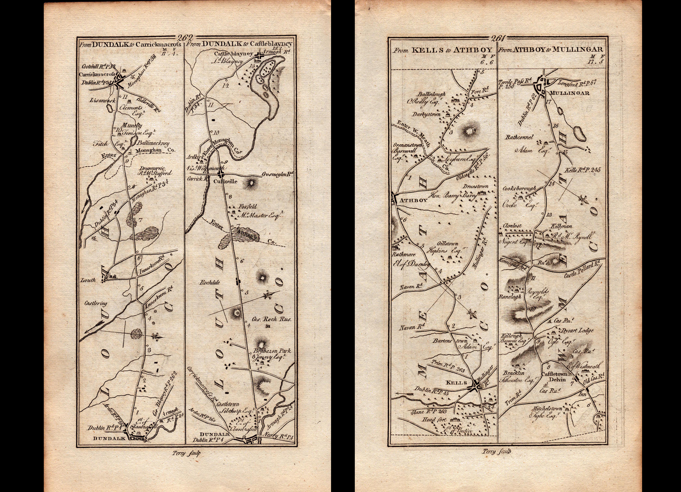 Ireland Rare Antique 1777 Map Mullingar Dundalk Louth Castleblaney.