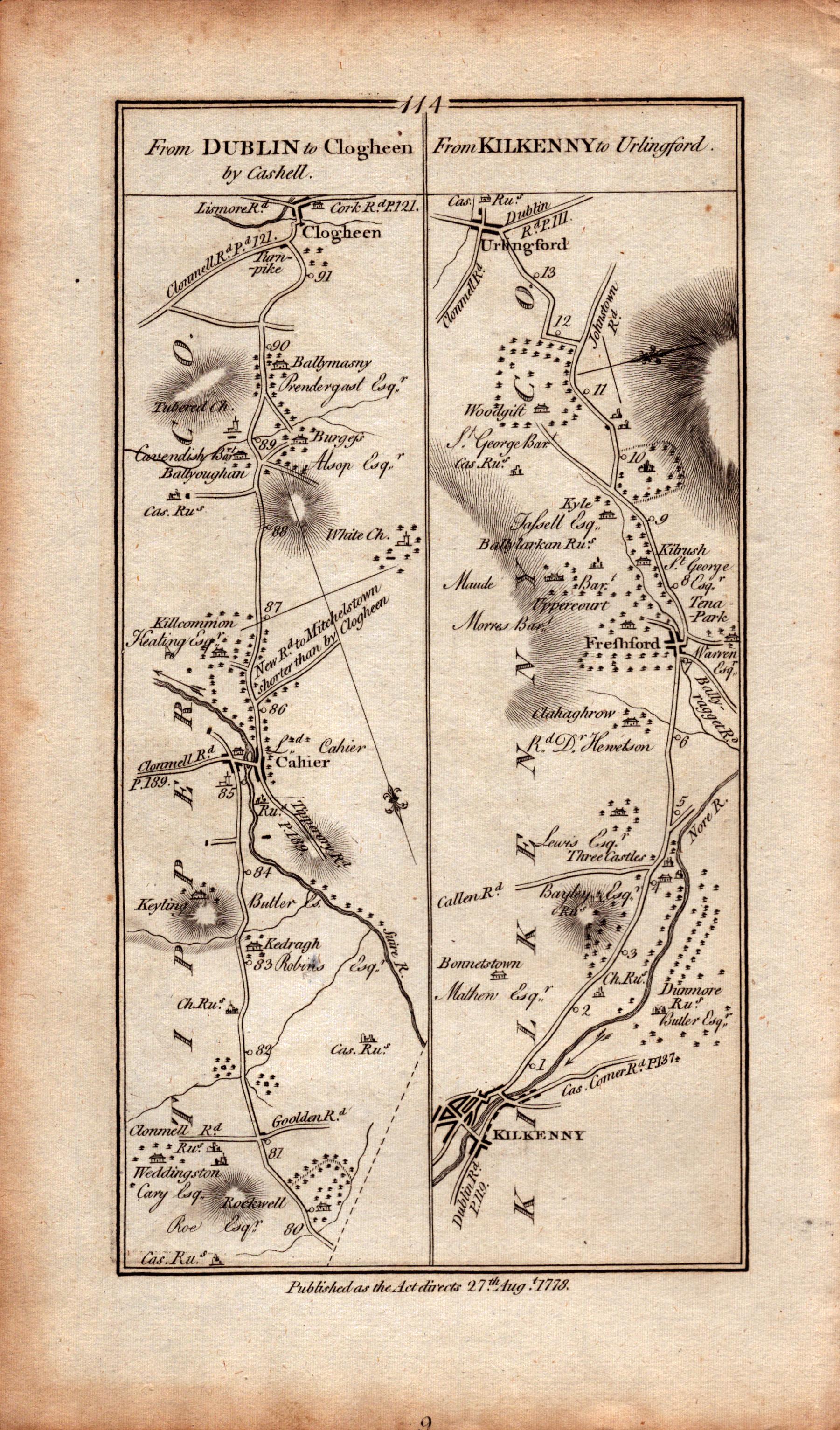 Ireland Rare Antique 1777 Map Tipperary Mitchelstown Cahir Kilkenny Urlingford. - Bild 3 aus 4