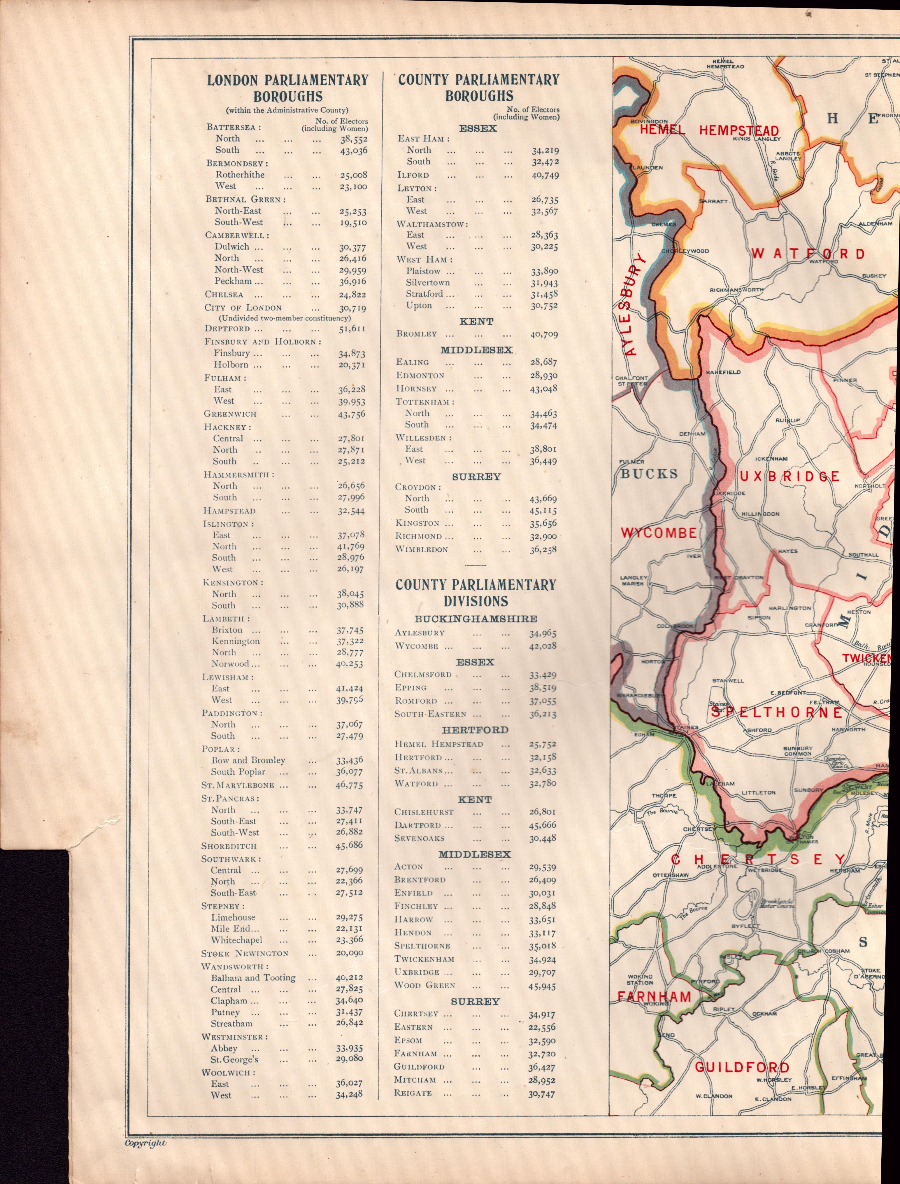 Bacons Vintage London & Environs Parliamentary Boroughs Detailed Map. - Image 2 of 3