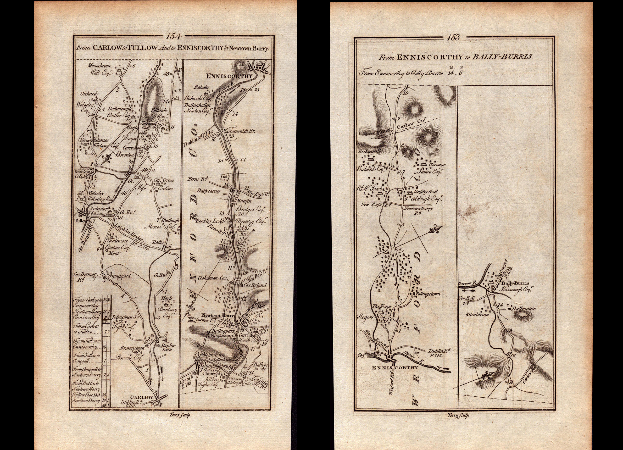 Ireland Rare Antique 1777 Map Enniscorthy Carlow Tullow Ryland Wexford.