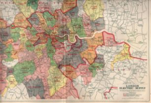 Bacons London Electric Supply Detailed Map West Ham, Chelsea, Fulham.