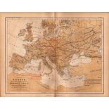Antique 1867 Coloured Map Europe Barbarians Inroads, Fall Rome Empire.