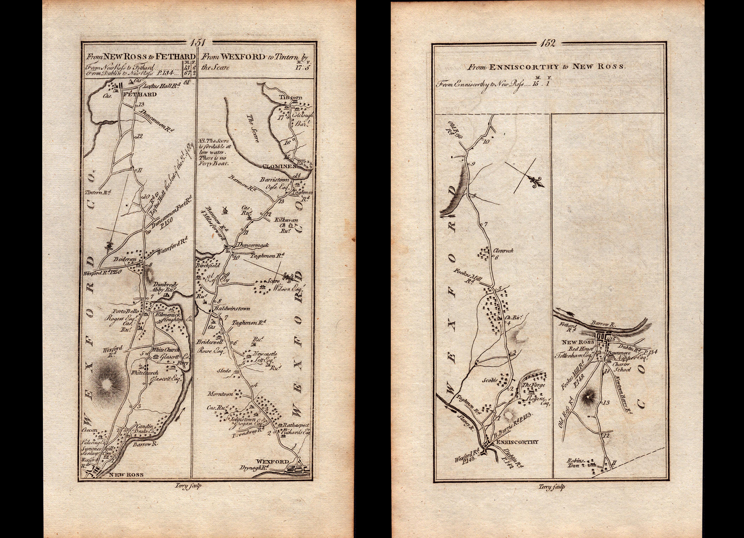 Ireland Rare Antique 1777 Map Wexford New Ross Enniscorthy Johnstown Castle.