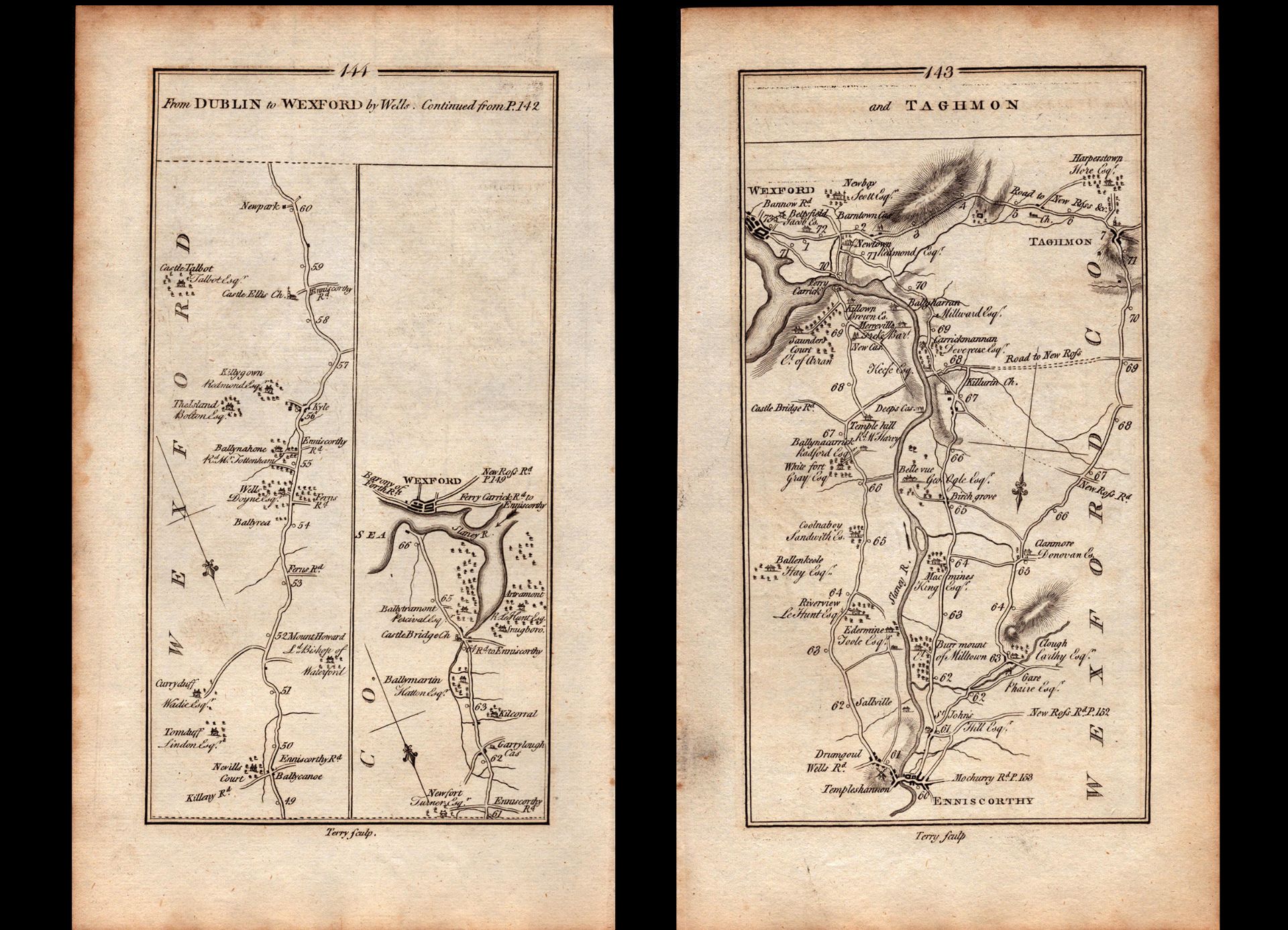 Ireland Rare Antique 1777 Map Dublin Enniscorthy Wexford Taghmon Etc.