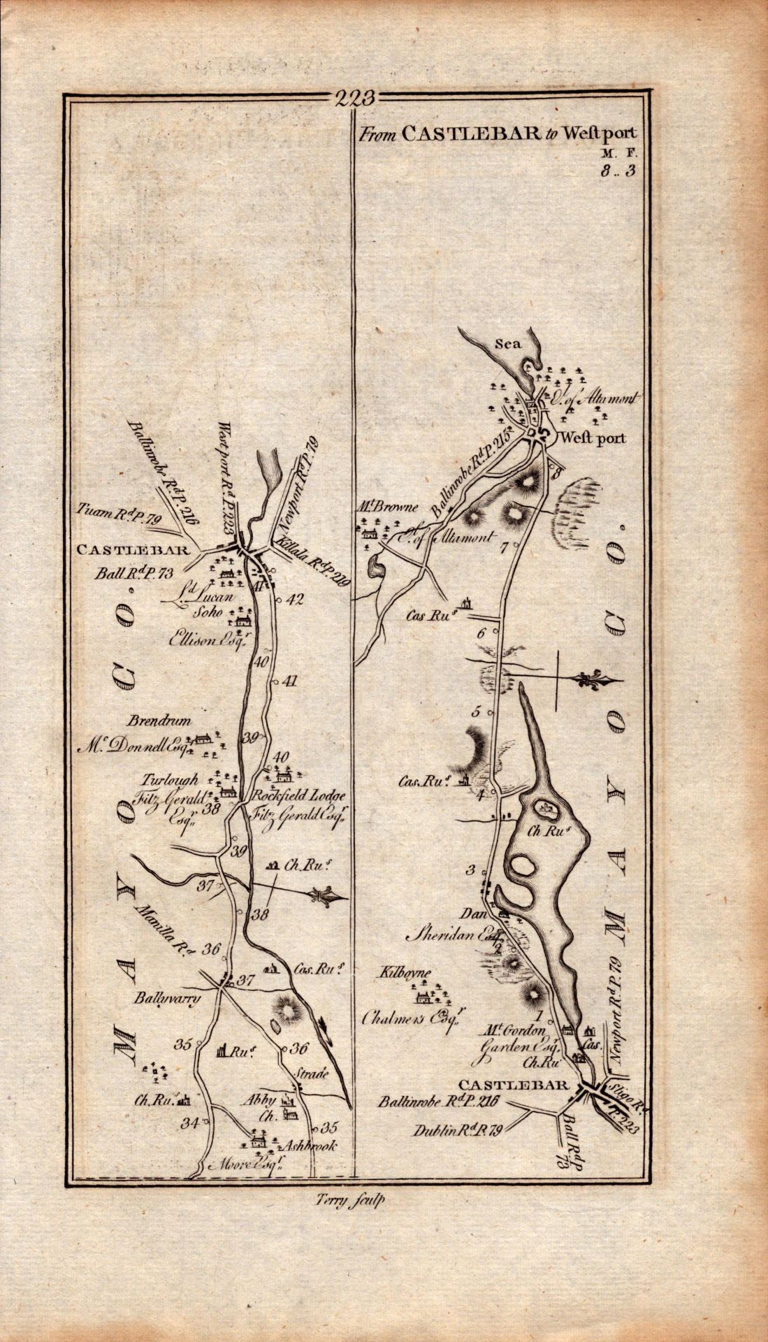 Ireland Rare Antique 1777 Map Mayo Castlebar Strade Ballyvary Westport. - Image 3 of 4