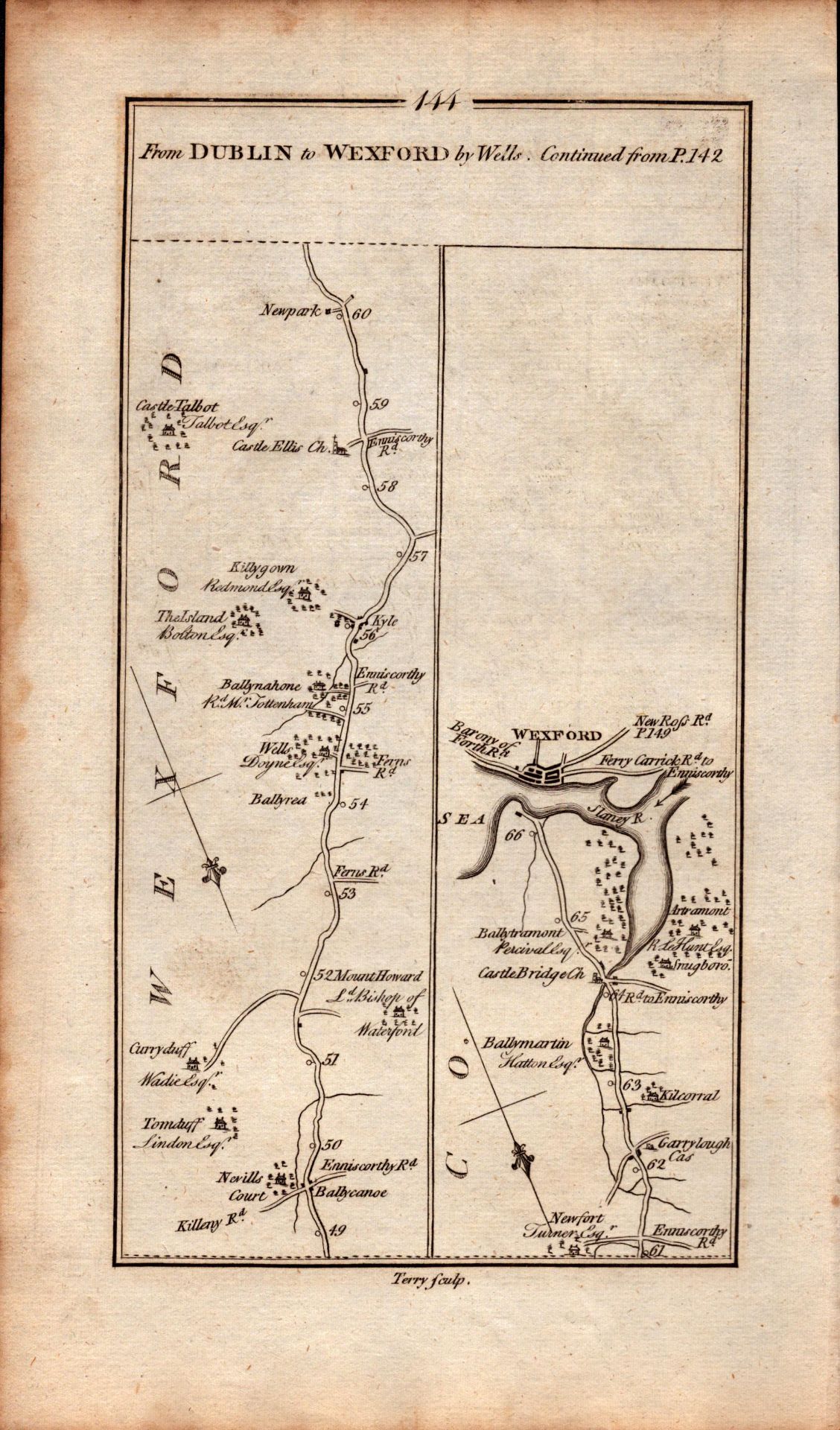 Ireland Rare Antique 1777 Map Carlow Kilkenny Wexford Gowran New Ross Etc. - Image 2 of 4