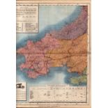 Western Wales Large Victorian Letts 1884 Antique Coloured Map.